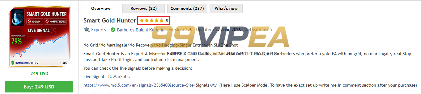Smart Gold Hunter MT5 MQL5 Review